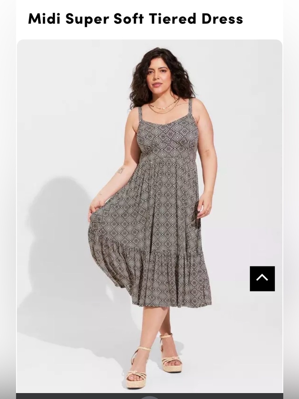 torrid Black & White Geometric Tiered Midi Dress with Slim Straps